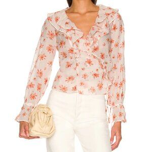 Free People Amanda Ruffle Top Ivory Floral